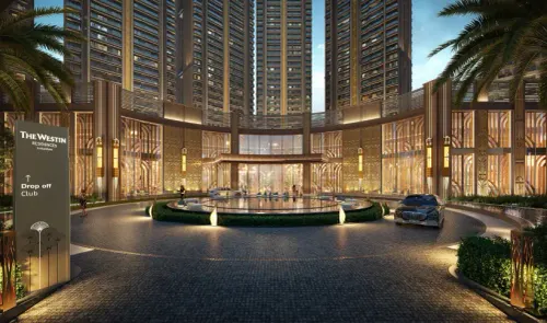 Modern tower with landscaped surroundings